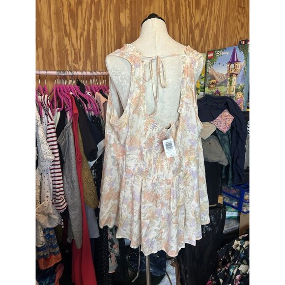 Torrid Babydoll Challis Corset Top Lush Floral Dew Sleeveless Peach NWT 4 (4X) - Picture 7 of 12